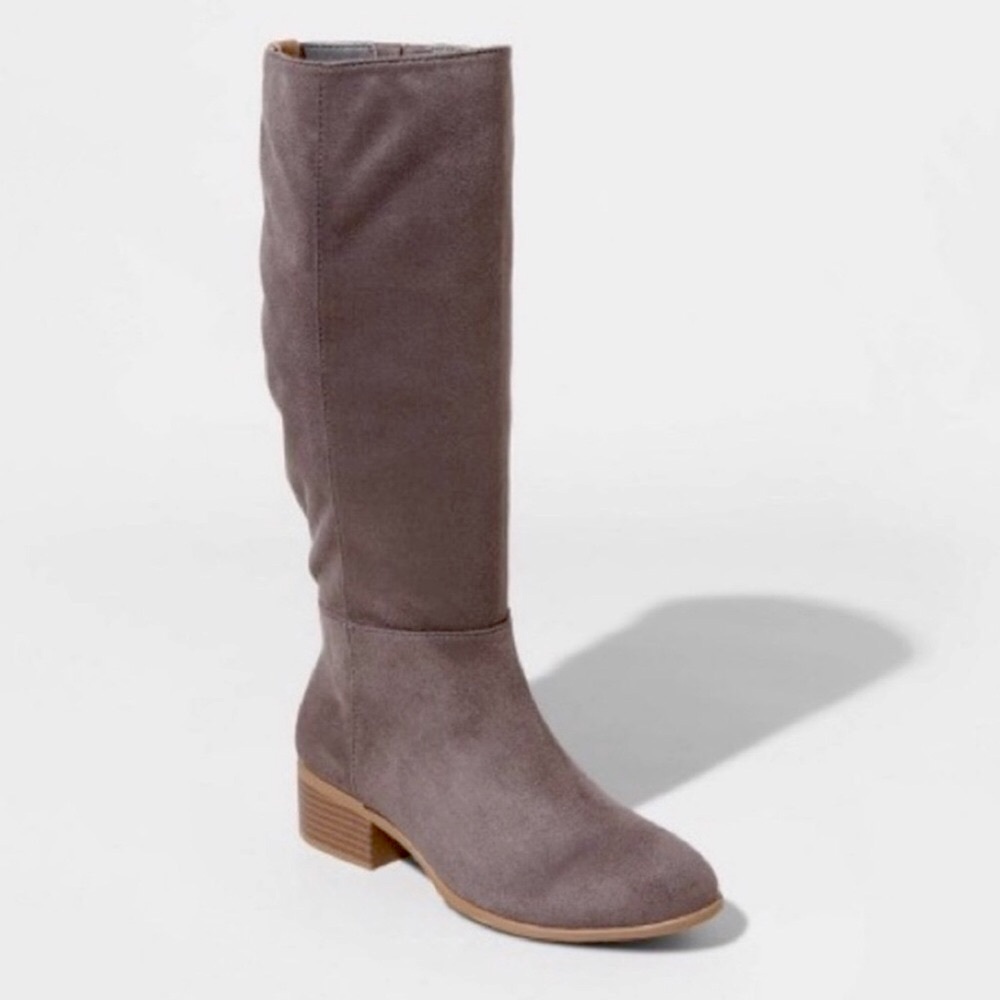 Universal Thread Hilda Microsuede Mid Calf Gray Heeled Riding Boots, Size 6 - Picture 2 of 16